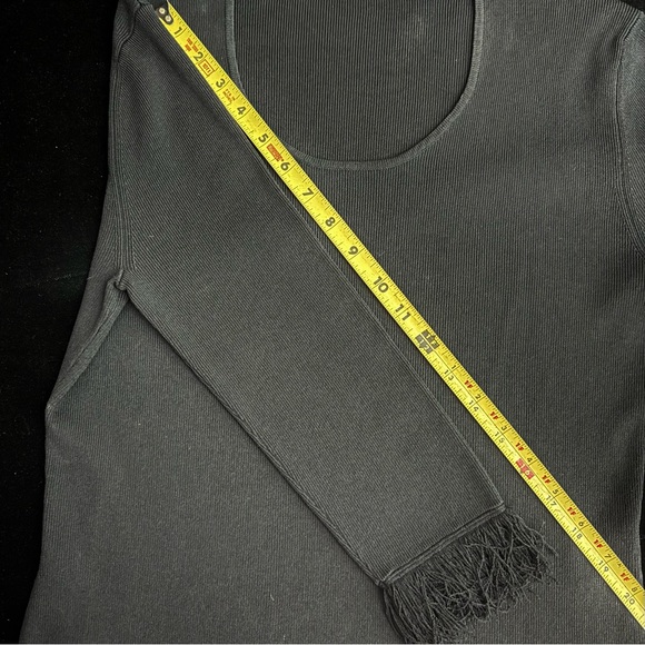 Women’s Black Sweater - Cyrus - Scoop Neck & 3/4 Sleeves with Fringe - Size M - Picture 10 of 16